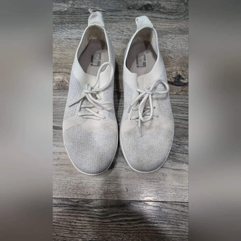 FitFlop F Sporty Womens Size 5 Casual Flat Athletic Sneaker Ivory Gold Glitter - Picture 2 of 7